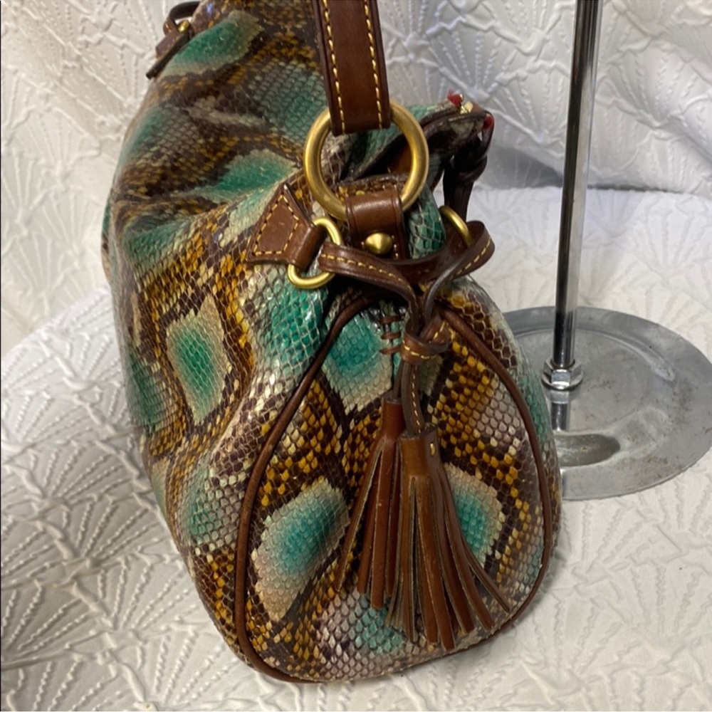 Dooney & Bourke Brown and Turquoise Snakeskin-Print Florentine Shoulder Bag - Picture 3 of 11